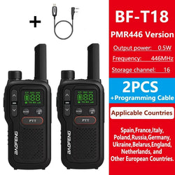 Baofeng BF-T18 PMR446 Walkie Talkie Type-C Charge European 446MHz 16 Channels Long Range Upgraded BF-T20 Mini Two Way Ham Radios