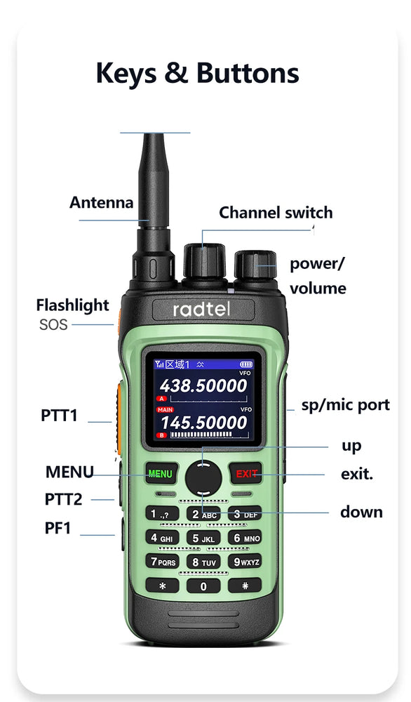Radtel RT-330 10W Gps Bluetooth App Programming Amateur Radio Power Full Band 136-520MHz TX RX Aviation Frequency  Receive NOAA