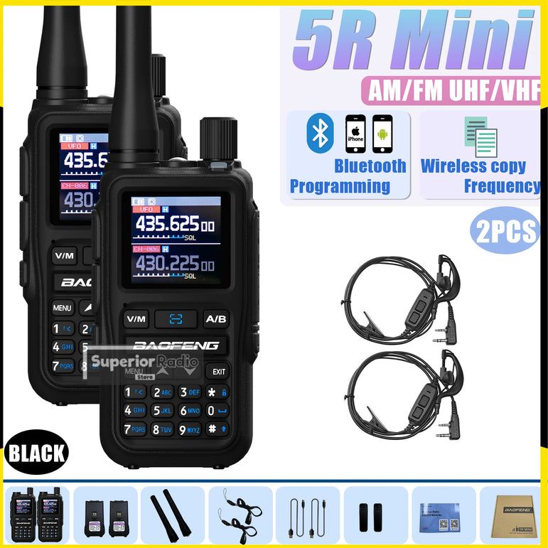 1/2PCS Baofeng UV-5R Mini Walkie Talkie Bluetooth Programming Type-C Dual PTT Lightweight 999 Channels Flashlight Frequency Copy
