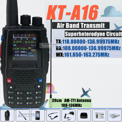 Air Band Transmit KT-A16 Walkie Talkie TX:108.000-136.999MHz RX:108.0000-136.999MHz 6W 200Ch W/10 NOAA Weather Forecast Channels