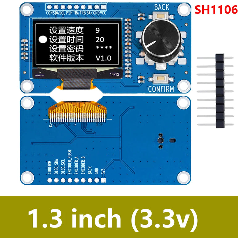 0.96/1.3 inch white oled display screen combined with EC11 rotary encoder module IIC interface for arduino