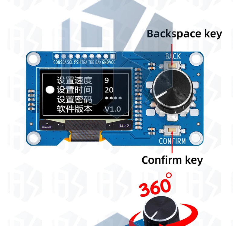 0.96/1.3 inch white oled display screen combined with EC11 rotary encoder module IIC interface for arduino