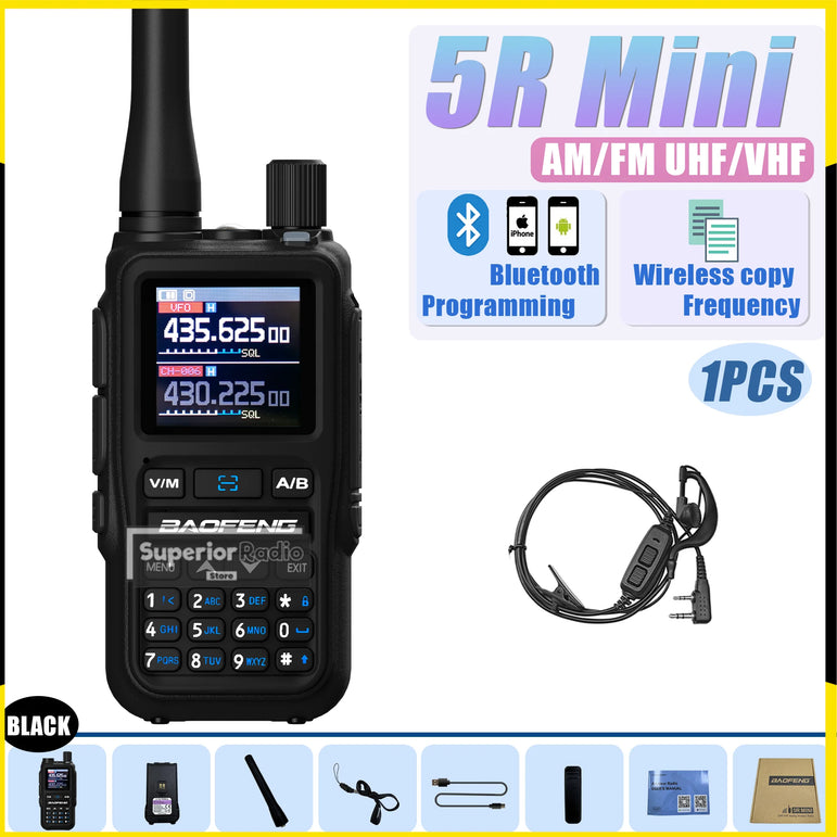 1/2PCS Baofeng UV-5R Mini Walkie Talkie Bluetooth Programming Type-C Dual PTT Lightweight 999 Channels Flashlight Frequency Copy