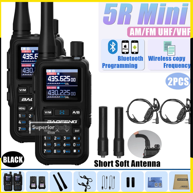 1/2PCS Baofeng UV-5R Mini Walkie Talkie Bluetooth Programming Type-C Dual PTT Lightweight 999 Channels Flashlight Frequency Copy