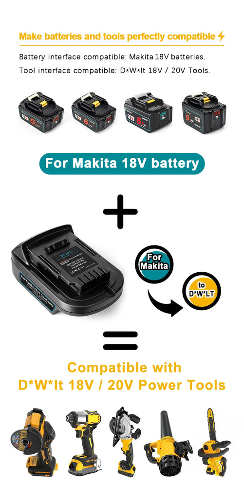Waitley Battery Adapter for Makita 18V conversion compatible with Dewalt 18V / 20V Power Tool Batteries Accessories DCB200