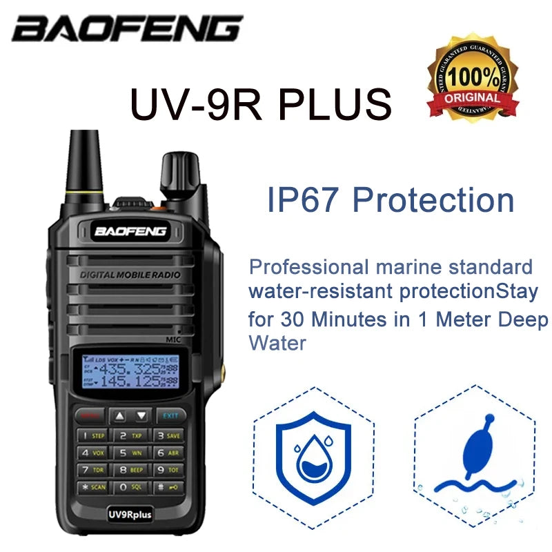 Baofeng UV-9R Plus IP68 Dual Band Waterproof Walkie Talkie 10KM Long Range Portable HF Transceiver CB Hunting Ham Radio