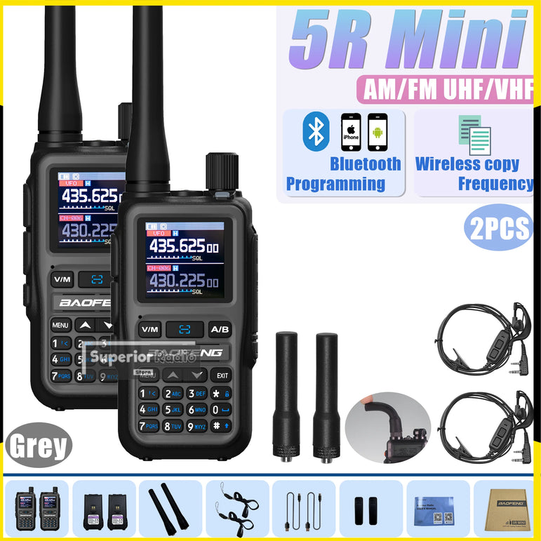 1/2PCS Baofeng UV-5R Mini Walkie Talkie Bluetooth Programming Type-C Dual PTT Lightweight 999 Channels Flashlight Frequency Copy