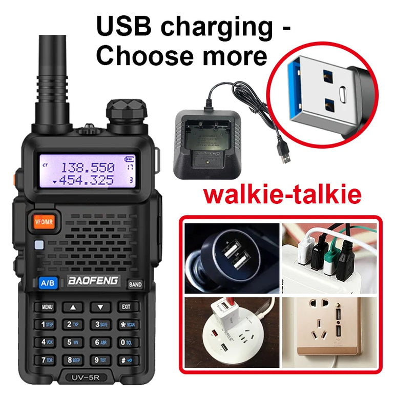 1/2PCS Baofeng UV 5R walkie talkie remote communication dual band VHF UHF FM transceiver bidirectional USB fast charging