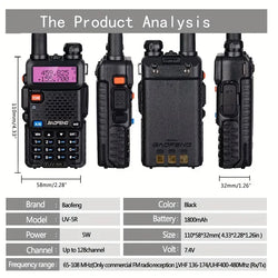 1/2PCS Baofeng UV 5R walkie talkie remote communication dual band VHF UHF FM transceiver bidirectional USB fast charging