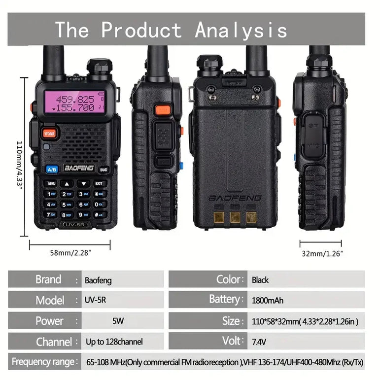 1/2PCS Baofeng UV 5R walkie talkie remote communication dual band VHF UHF FM transceiver bidirectional USB fast charging