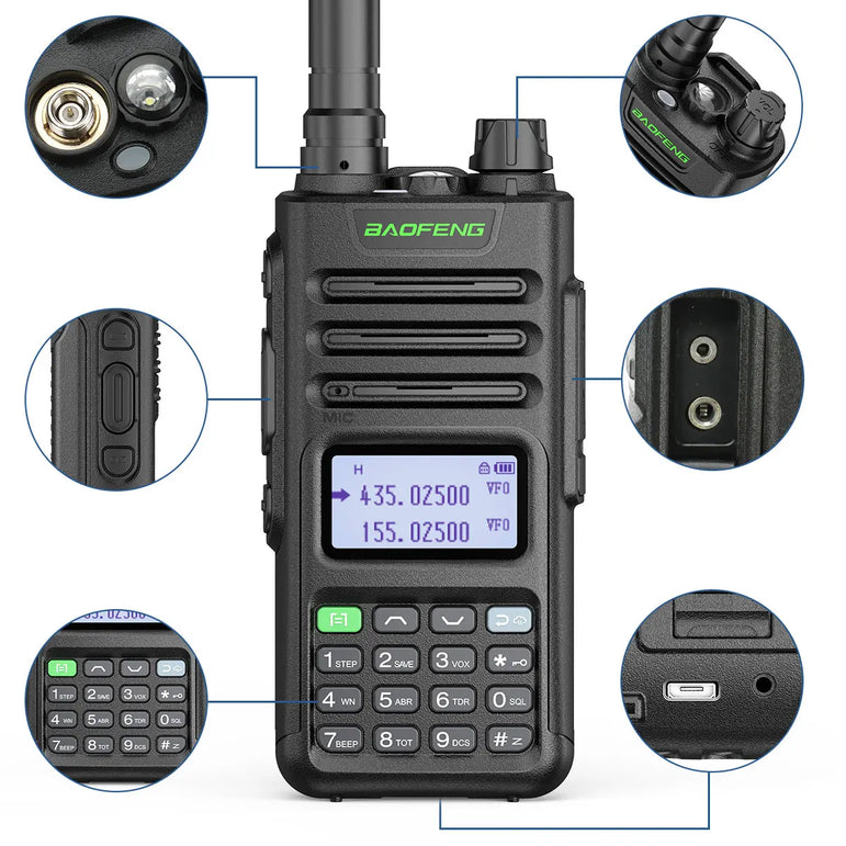 BaoFeng M-13 PRO V1 V2 High Power Multi Band Walkie Talkie Type C Charger Long Range Upgraded UV-13 PRO V1 V2 Ham Two Way Radio