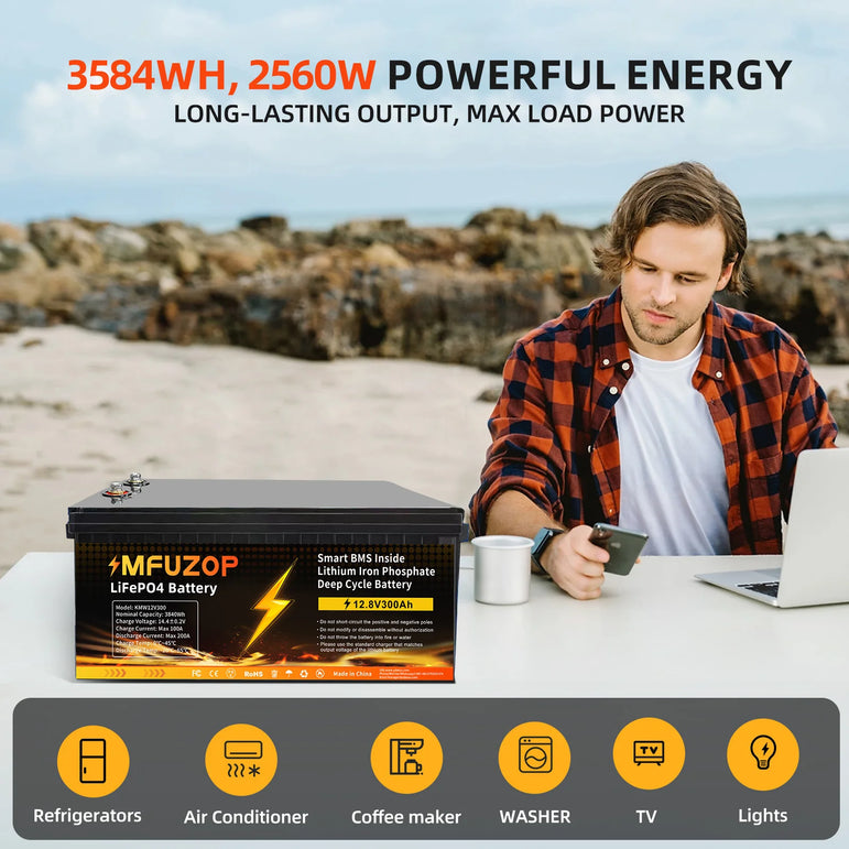 MFUZOP 1280Wh 2560Wh 3840Wh  12V LiFePO4 Rechargeable Battery Intelligent BMS100Ah 200Ah 300Ah System for RV Camping No VAT