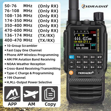 TIDRADIO H3 Professional Walkie Talkie Wireless Programming Dual PTT Long Range Portable  Multi-Band Radio Type-C Programming