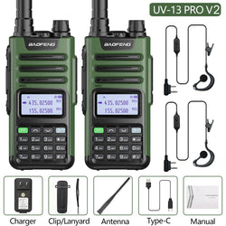 2PCS BAOFENG UV13 Pro V2 10W Waterproof Walkie Talkie UHF/VHF Dual Band UV13PRO with Typ-C Cable Upgrade of UV-10R Two Way Radio