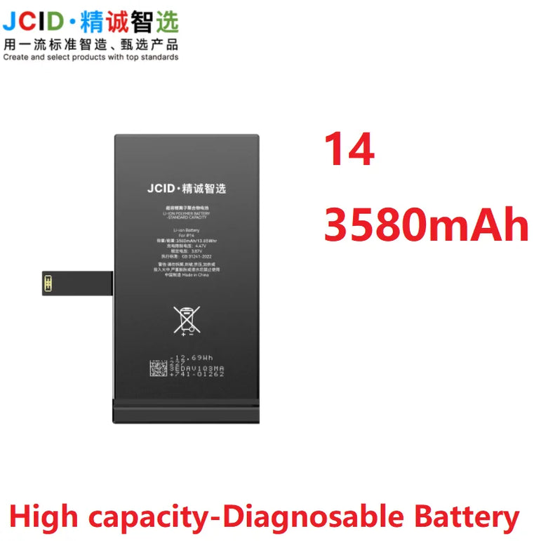 JCID Diagnostic Battery High Capacity For Iphone 12 13 14 100% Heath Visible New 0-cycle No Pop Up Used Genuine Parts On IOS 18