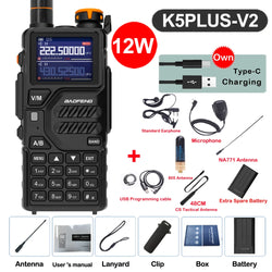 Baofeng 12W UV K5 Plus V2 Walkie Talkie Air Band AM Two Way Comumicador Station Amateur Ham Wireless Receiver Portable Radios