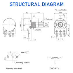 10sets  Potentiometer,WH148 Single-Joint Potentiometers With Rotary Knob B1K/2K/5K/10K/20K/50K/100K/250K/500K/1M