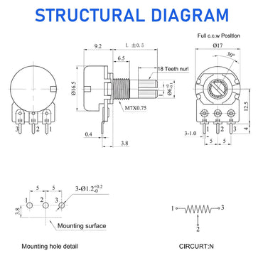 10sets  Potentiometer,WH148 Single-Joint Potentiometers With Rotary Knob B1K/2K/5K/10K/20K/50K/100K/250K/500K/1M