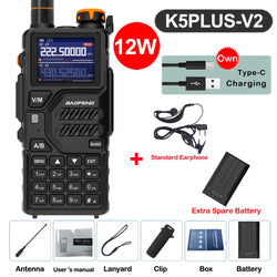 Baofeng 12W UV K5 Plus V2 Walkie Talkie Air Band AM Two Way Comumicador Station Amateur Ham Wireless Receiver Portable Radios