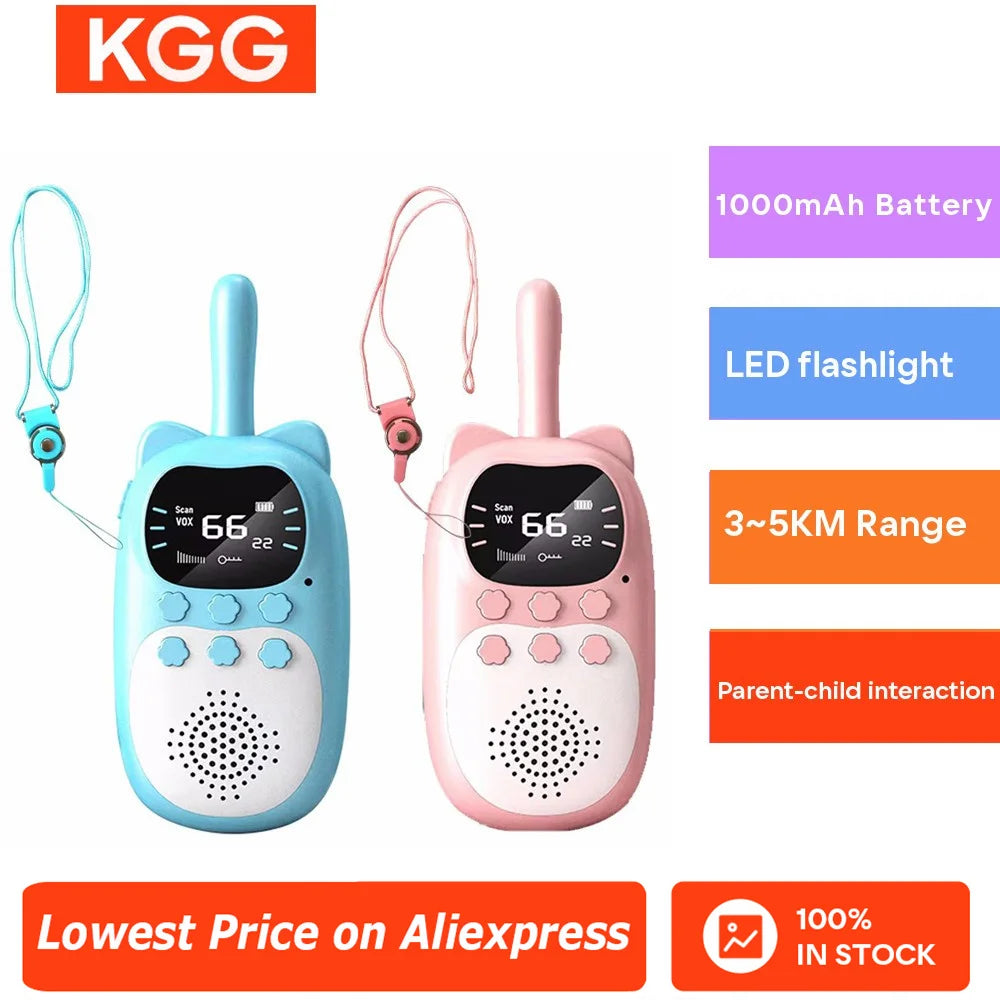 2PCS Kids Mini Walkie Talkie Rechargeable 1000mAh Handheld 0.5W 3km Radio Transceiver Interphone Child Christmas Toys Gifts