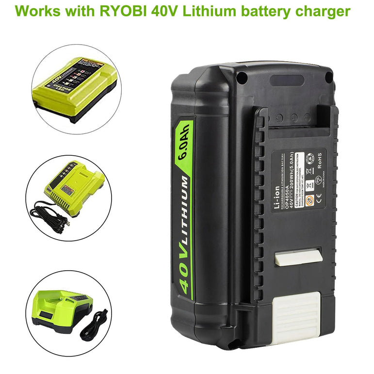JYJZPB 6.0Ah 40V Battery Replacement for Ryobi Compatible with Ryobi 40V Lithium-Ion Rapid Charger 40V and Cordless Power Tools