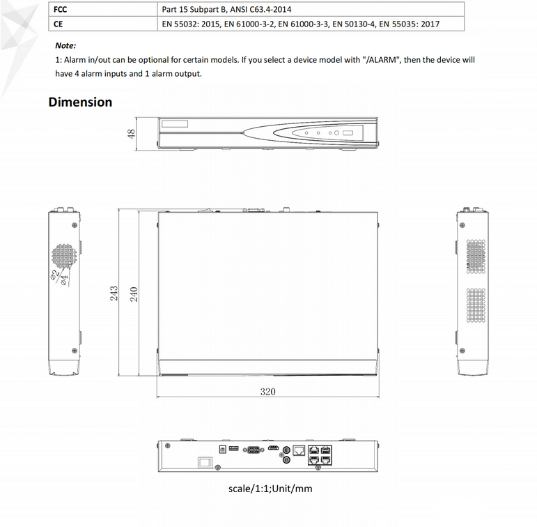 Hikvision NVR 4-ch 1U 4 PoE 4K NVR DS-7604NI-Q1/4P Up to 4-ch IP Camera inputs Network Video Recorder Support Third-party Camera