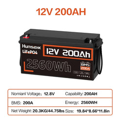 Humsienk 12V 20Ah 100Ah 200Ah 314Ah LiFePO4 Battery Rechargeable Cells 15000 Cycle BMS For RV/ Vans/ Camping/ Home Storage/Solar