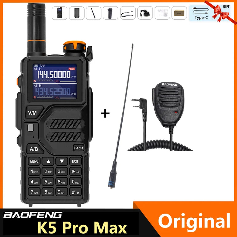 Baofeng K5 Pro Max Walkie Talkie 12W High Capacity UHF VHF AM FM Two Way Radio UVK5 Full Band LCD Noise Reduction DTMF Ham Radio