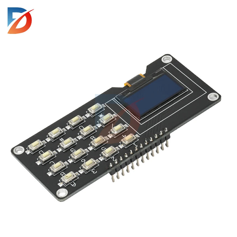OLED Display Module IIC White 0.96 inch/1.3 inch SH1106 SSD1306 SSD1315 with 4x4 Key Matrix Keypad LCD Screen Board for Arduino