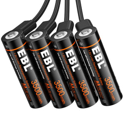 EBL Rechargeable 1.5V AA 3500mWh Lithium Batteries with USB Cable Li-ion Battery 1600+ Cycles For Remote Control Toy