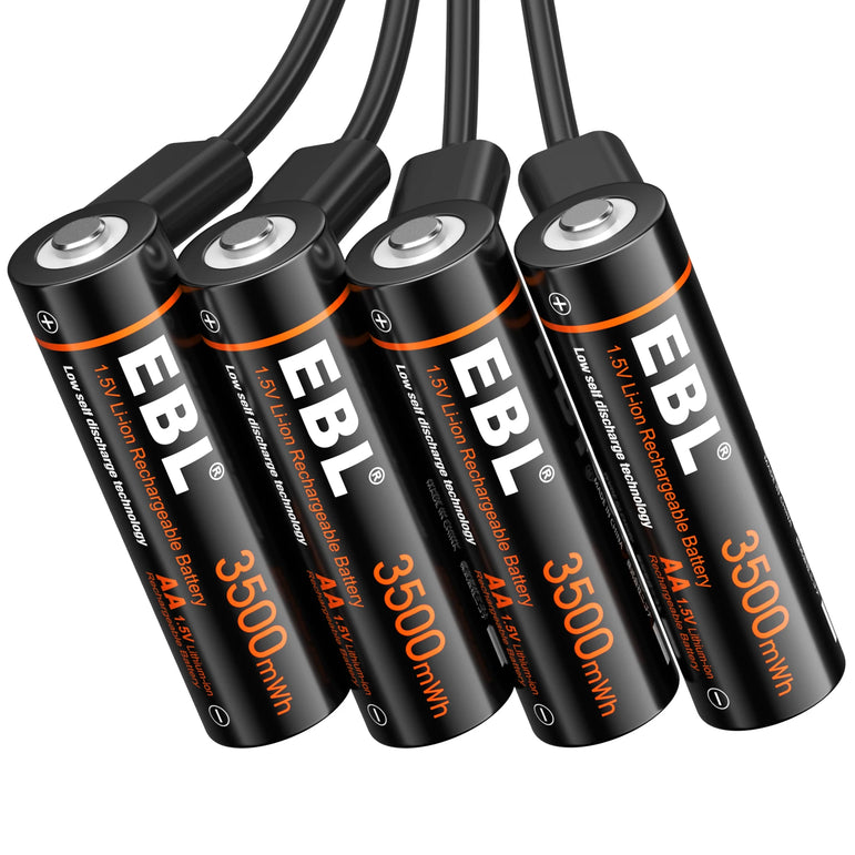 EBL Rechargeable 1.5V AA 3500mWh Lithium Batteries with USB Cable Li-ion Battery 1600+ Cycles For Remote Control Toy