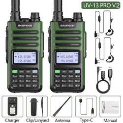 2PCS BAOFENG UV13 Pro V2 10W Waterproof Walkie Talkie UHF/VHF Dual Band UV13PRO with Typ-C Cable Upgrade of UV-10R Two Way Radio