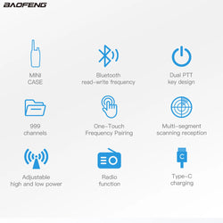 1/2PCS Baofeng UV-5R Mini Walkie Talkie Bluetooth Programming Type-C Dual PTT Lightweight 999 Channels Flashlight Frequency Copy