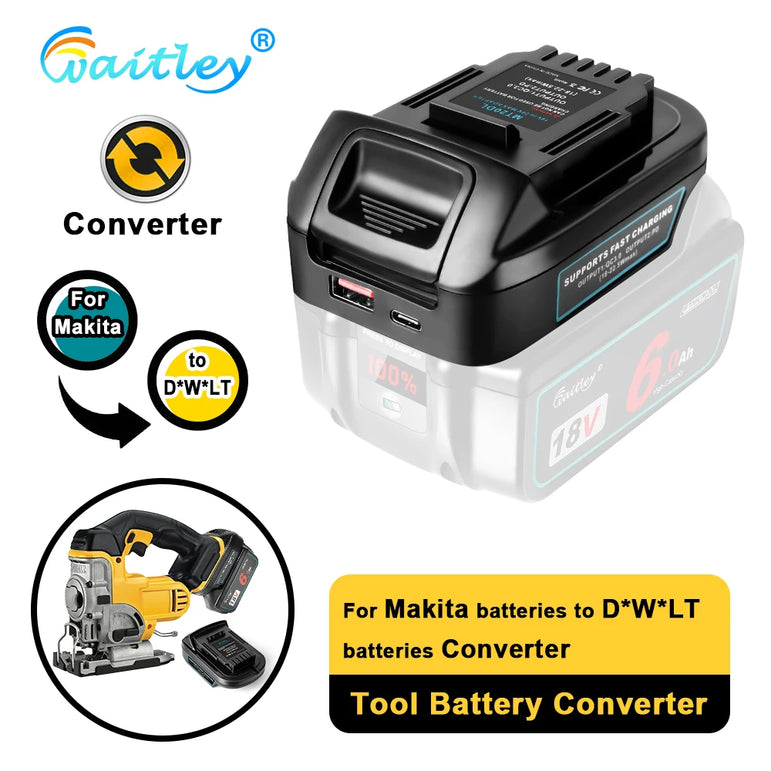 Waitley Battery Adapter for Makita 18V conversion compatible with Dewalt 18V / 20V Power Tool Batteries Accessories DCB200