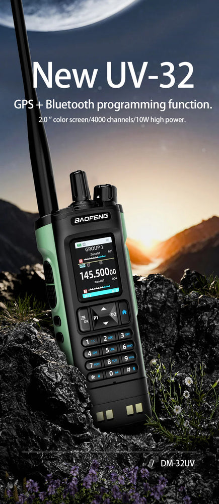 New BAOFENG UV-32 Walkie Talkie GPS 10W Bluetooth APP Programming Multi Band Wireless Copy Frequency Type-C UV32 Ham 2 Way Radio