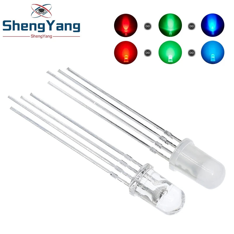 TZT 10pcs Multicolor 4pin 5mm RGB Led Diode Light Lamp Tricolor Round Common Anode LED F5 Light Emitting Diode Red Green Blue