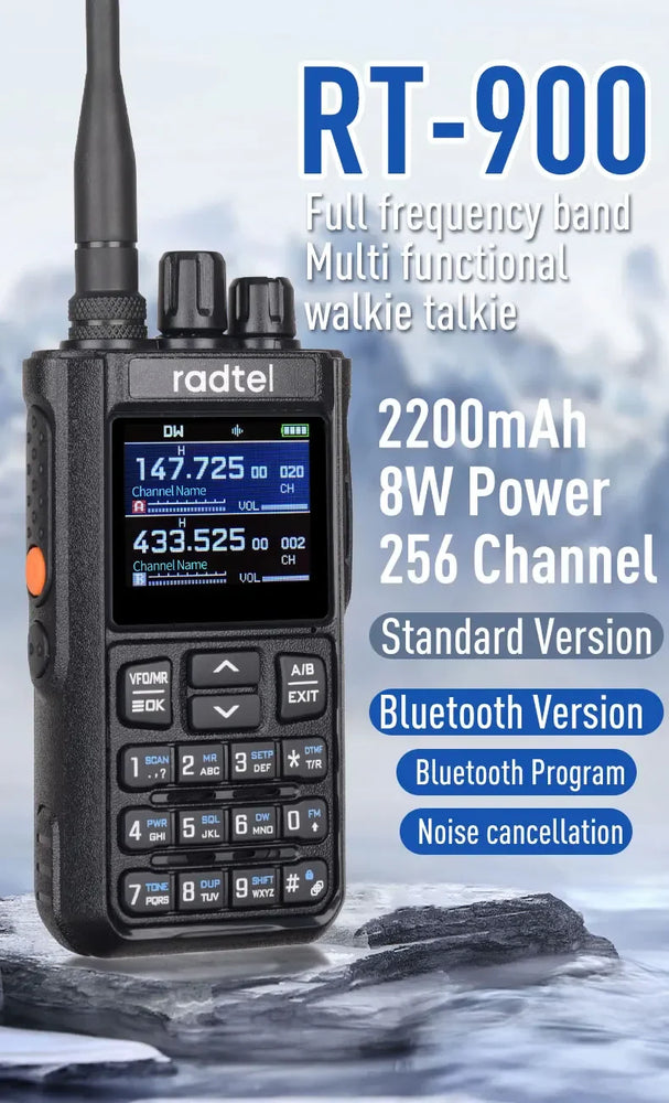 Radtel RT-900 8W Multi-band  Walkie Talkie 256 CH Air Band Two Way Radio Station Aviation NOAA Amateur Police Marine River PTT