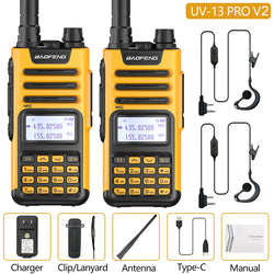 2PCS BAOFENG UV13 Pro V2 10W Waterproof Walkie Talkie UHF/VHF Dual Band UV13PRO with Typ-C Cable Upgrade of UV-10R Two Way Radio