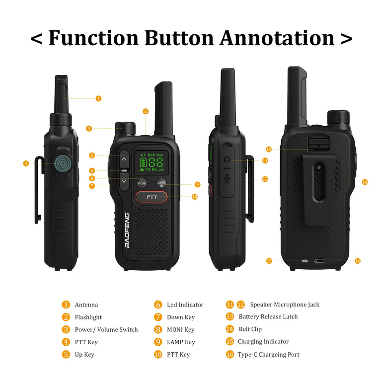 Baofeng BF-T18 PMR446 Walkie Talkie Type-C Charge European 446MHz 16 Channels Long Range Upgraded BF-T20 Mini Two Way Ham Radios
