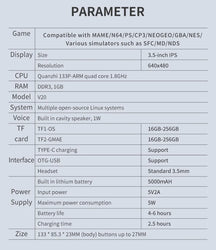 POWKIDDY V20 Retro Video Handheld Game Console 3.5-Inch IPS HD Screen Dual Card slot 5000mAh Lithium Battery Retro Game Stickers