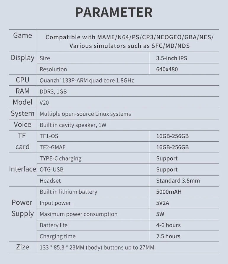 POWKIDDY V20 Retro Video Handheld Game Console 3.5-Inch IPS HD Screen Dual Card slot 5000mAh Lithium Battery Retro Game Stickers