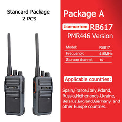 RETEVIS Walkie Talkie PMR RB617 Two-way Radio ht Communicator RB17 PTT Walkie-Talkies 2 pcs 4400mAh for Hunting Hotel Restaurant