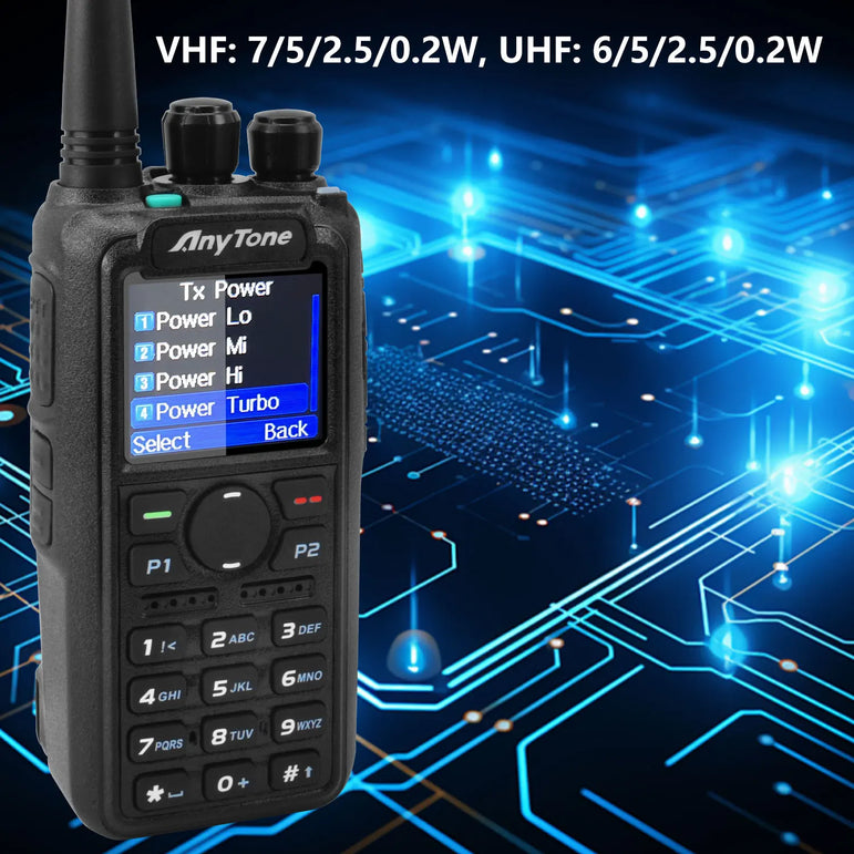 AnyTone AT-D878UVII Plus Dual Band Bluetooth PTT Digital/Analog APRS RX & TX AES256 Ecryption USB-C Charge Walkie Talkie