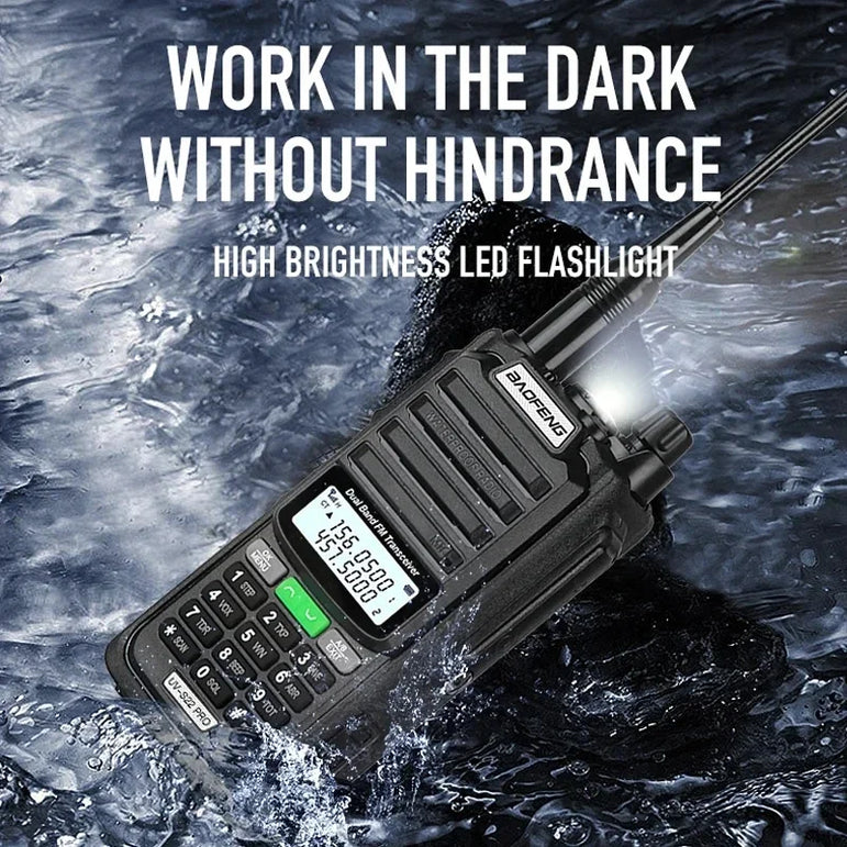 Baofeng UV-S22 PRO V2 IP68 Waterproof Walkie Talkie Dual Band 136-174/400-520MHz Ham Radio 10W Power 50KM Range 128CH FM Radio