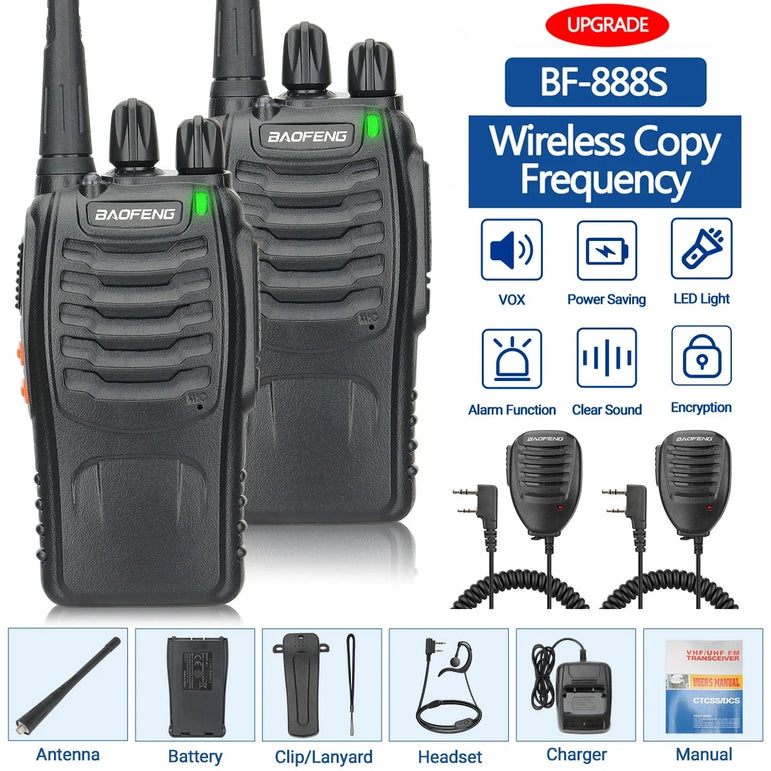 2PCS New Baofeng BF-888S Pro Upgrade Walkie Talkie Wireless Copy Frequency Long Range Portable BF888S Ham Two Way Radio Hunting