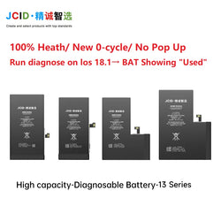 JCID Diagnostic Battery High Capacity For Iphone 12 13 14 100% Heath Visible New 0-cycle No Pop Up Used Genuine Parts On IOS 18