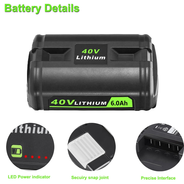JYJZPB 6.0Ah 40V Battery Replacement for Ryobi Compatible with Ryobi 40V Lithium-Ion Rapid Charger 40V and Cordless Power Tools