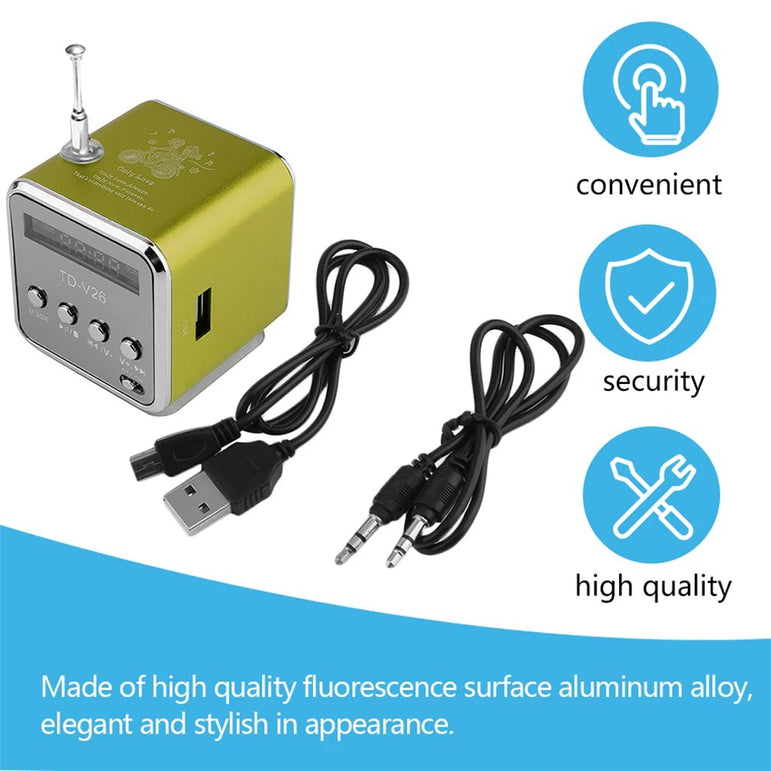 TD-V26 Mini Speaker  FM Radio Receiver MP3 Music Player LCD soundbar Micro SD TF Music Stereo Loudspeaker