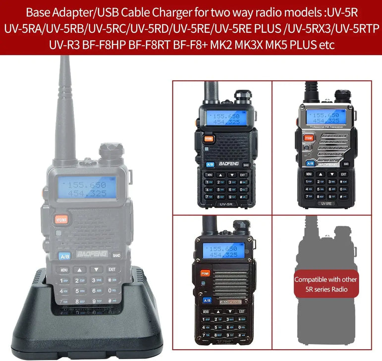 Baofeng Charger UV-5R BF-F8HP Charger Two-Way Radio Charger 100v-240v with Adapter + USB Charger Cable for UV-5R Series Walkie
