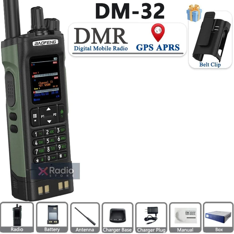 New BAOFENG DM-32 Walkie Talkie With Belt Holster DMR GPS 10W Programming Wireless Copy Frequency Type-C DM32 Ham Two Way Radios